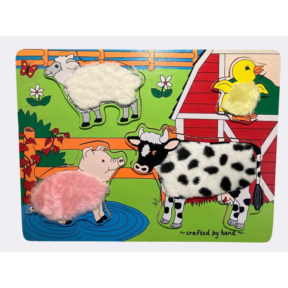 Melissa and Doug Farm Friends Fuzzy Textured Puzzle with Pictures Under Pieces